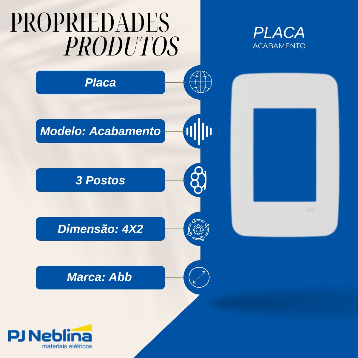 Placa Acabamento 4X2 3 Postos Branco Origen - Abb
