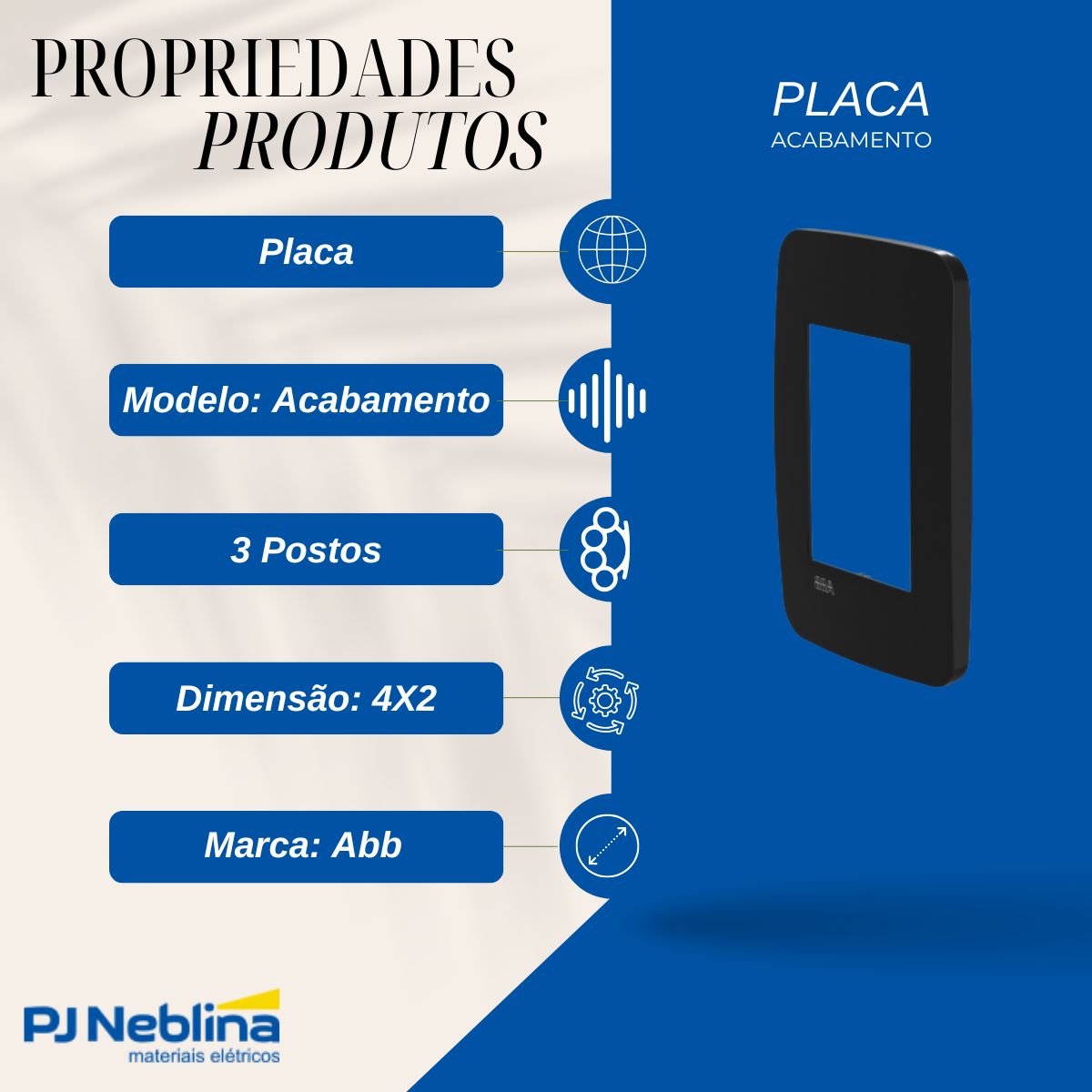 Placa Acabamento 4X2 3 Postos Preto Origen - Abb