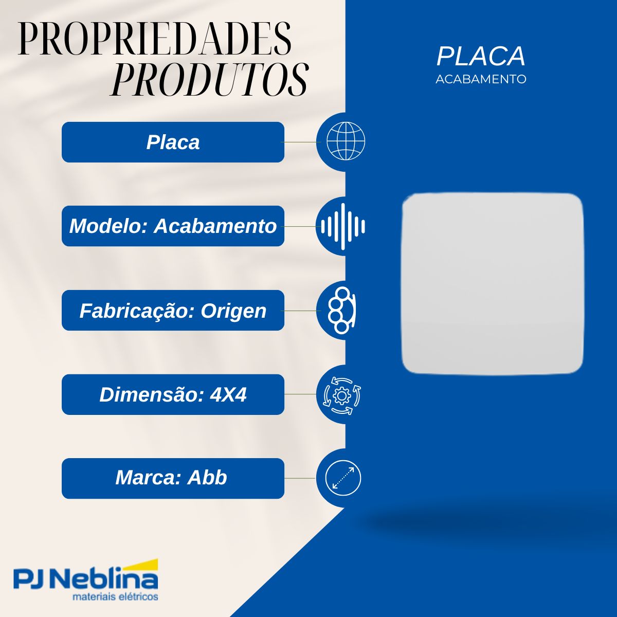 Placa Acabamento 4X4 Cega Branco Origen - Abb