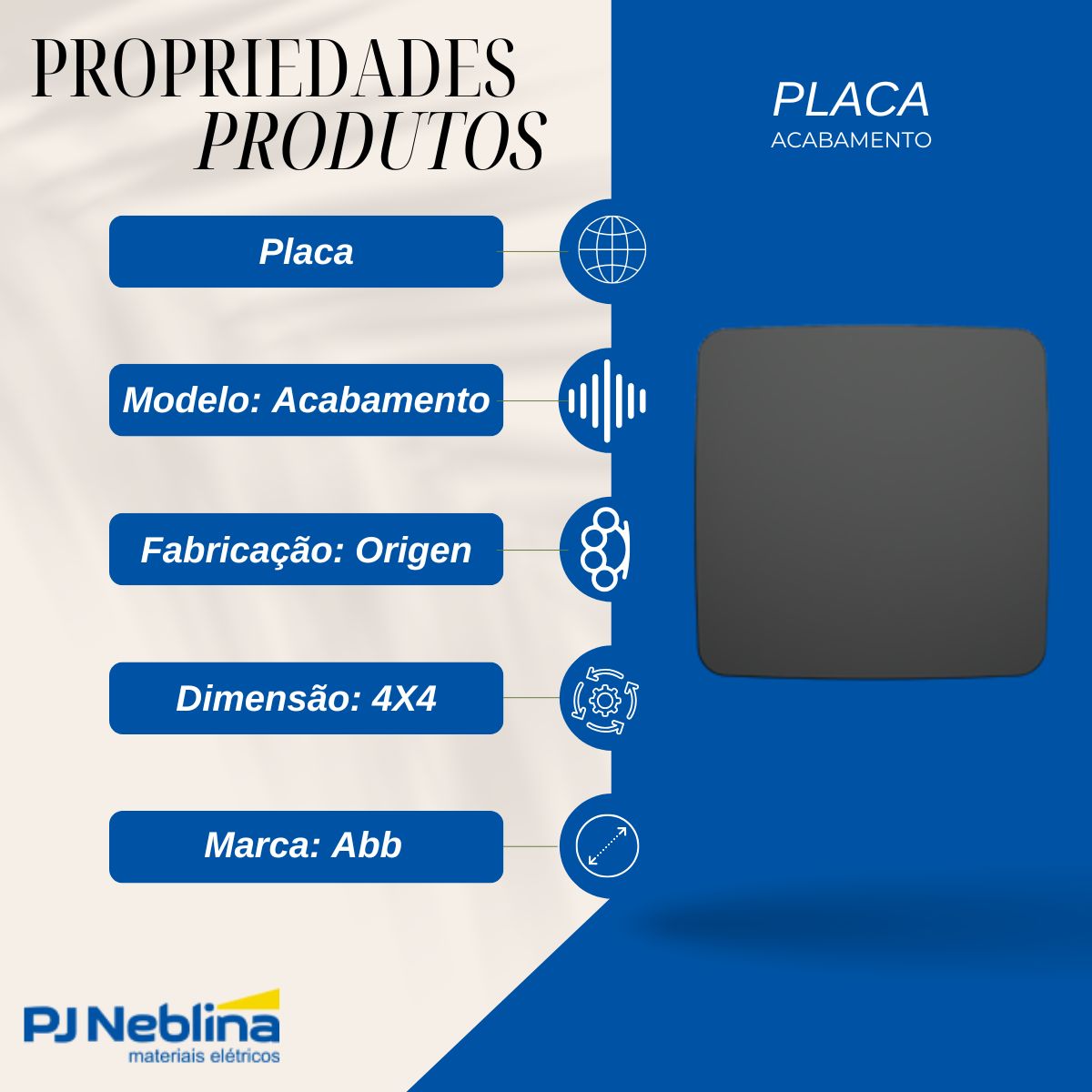 Placa Acabamento 4X4 Cega Preto Origen - Abb