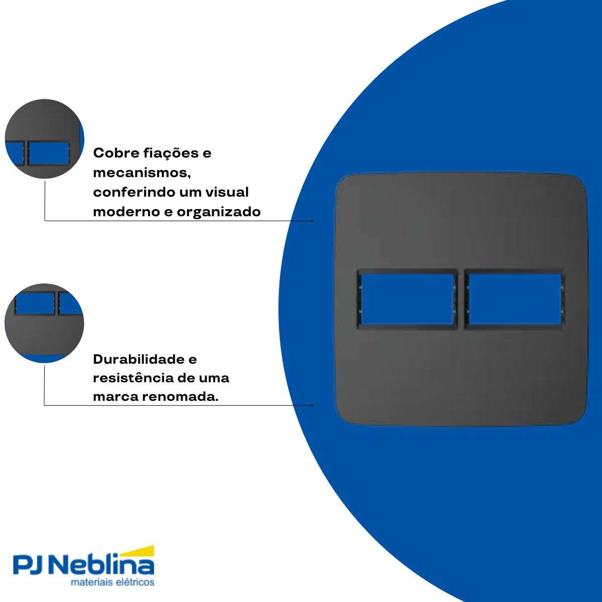 Placa Acabamento 4X4 2 Postos Horizontal Preto Origen - Abb