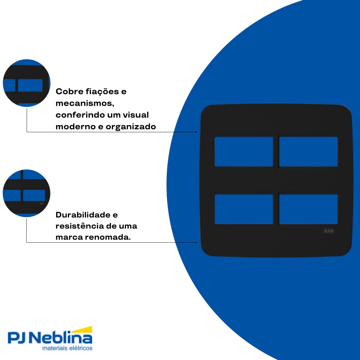 Placa Acabamento 4X4 4 Postos Separados Preto Origen - Abb