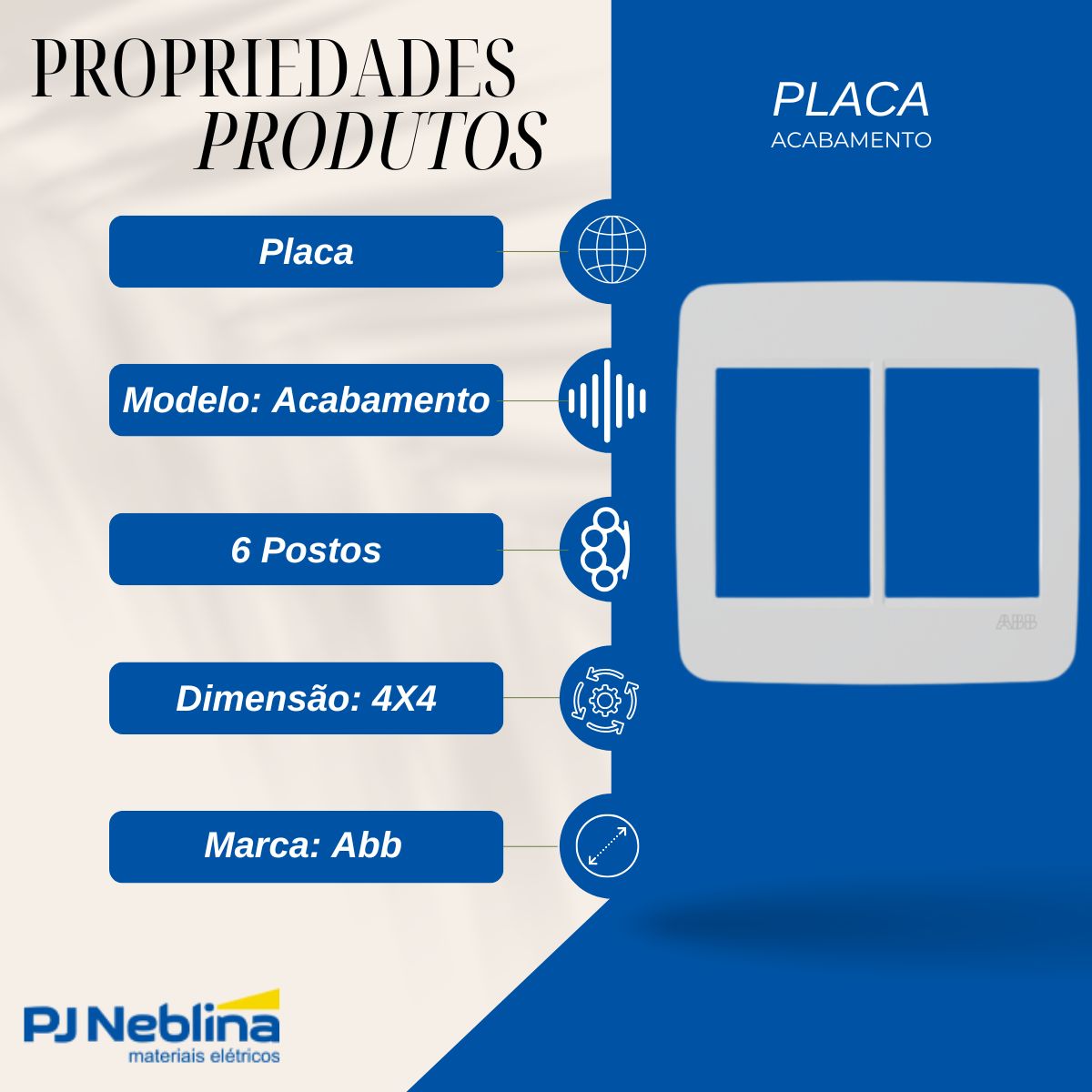 Placa Acabamento 4X4 6 Postos Branco Origen - Abb