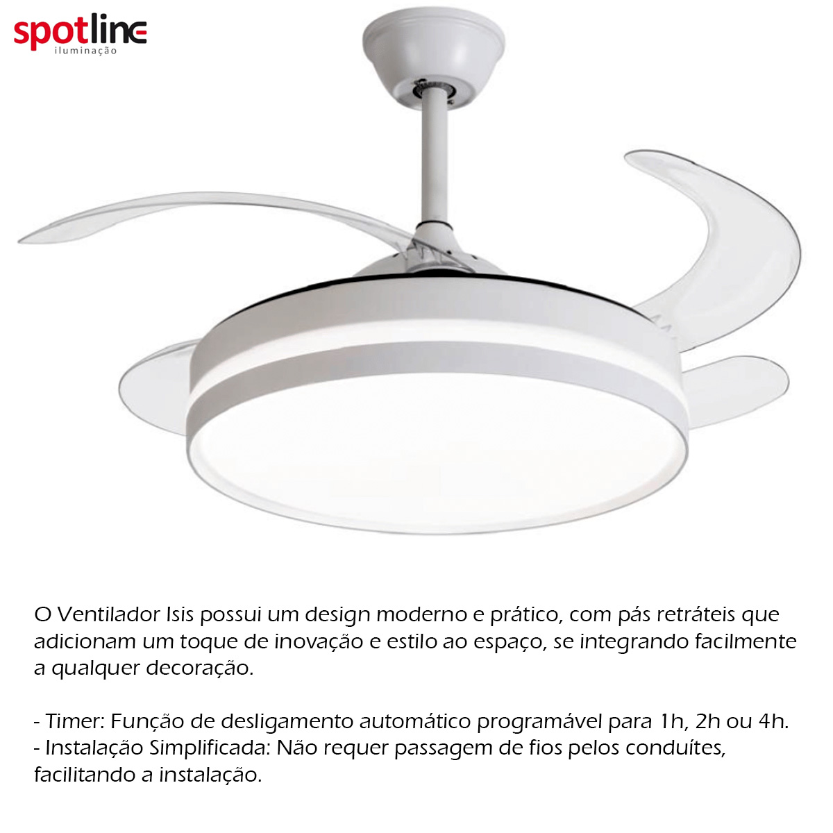 Ventilador Isis Retrátil Com Controle 30W Bivolt Branco 3000/4000/6000K Luz Amarela/Neutra/Branca - Spot Line