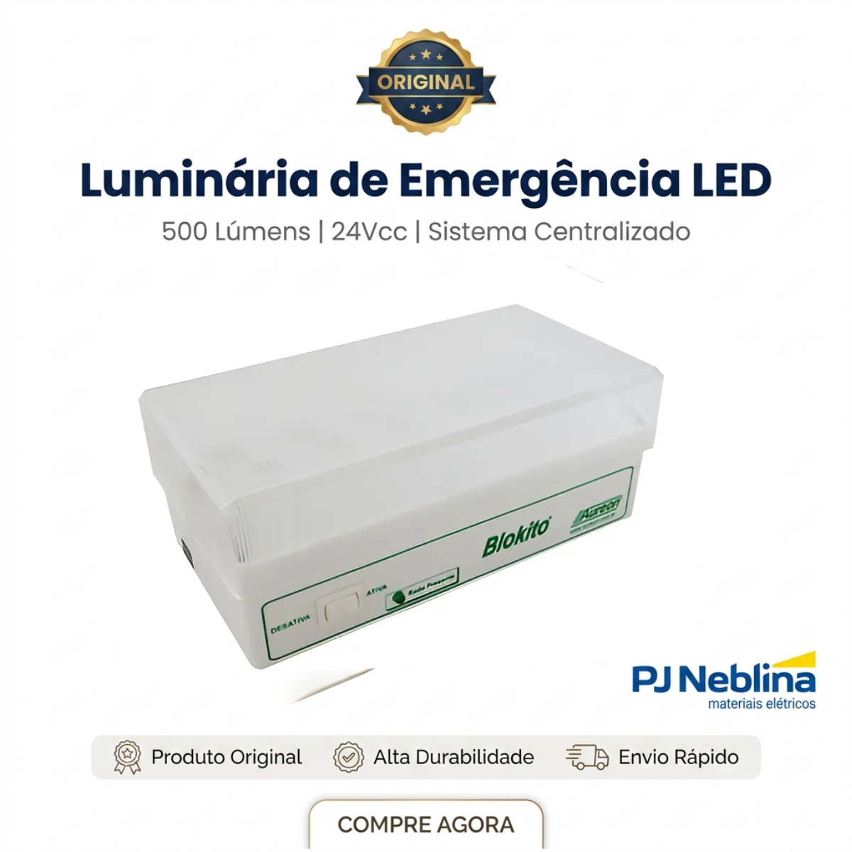 Luminária Emergência Led Aclaram Sobrepor 24Vcc 500Lm LLA-BLK 500/L - Aureon