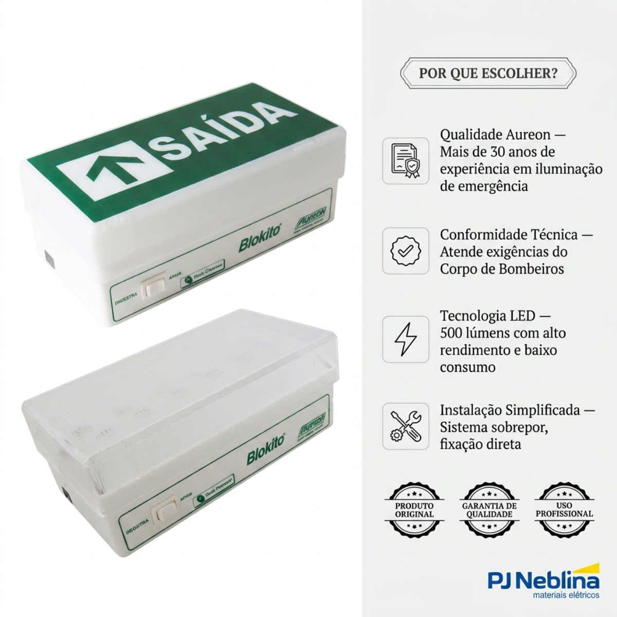 Luminária Emergência Led Aclaram Sobrepor 24Vcc 500Lm LLA-BLK 500/L - Aureon
