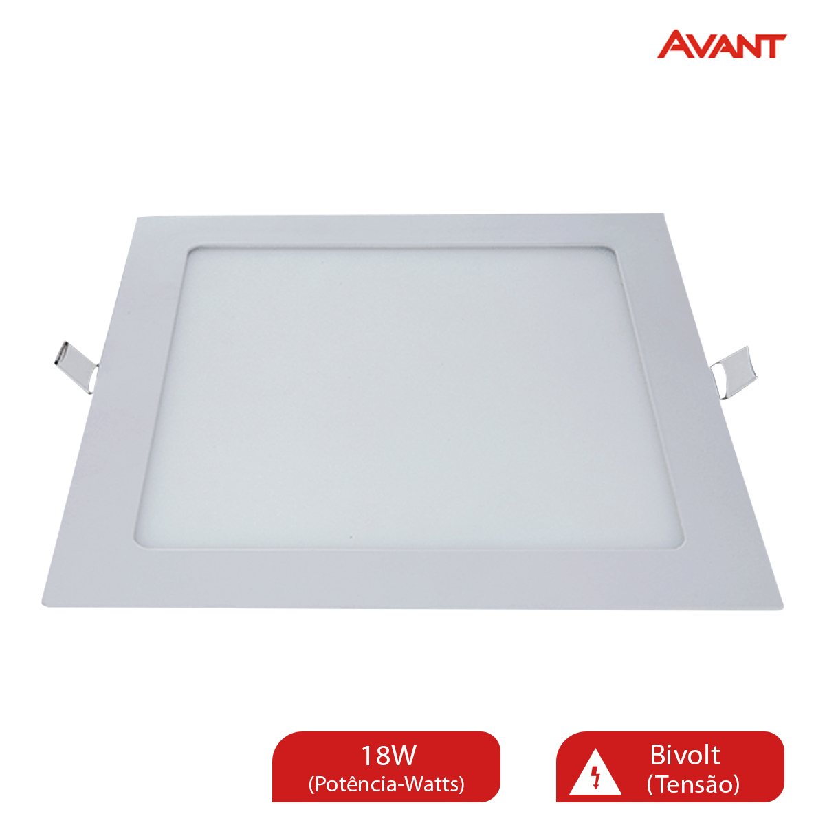Luminária Painel Led Embutir Quadrado Branco 18W Bivolt 3000K Luz Amarela 1260Lm Difusor Policarbonato Avant