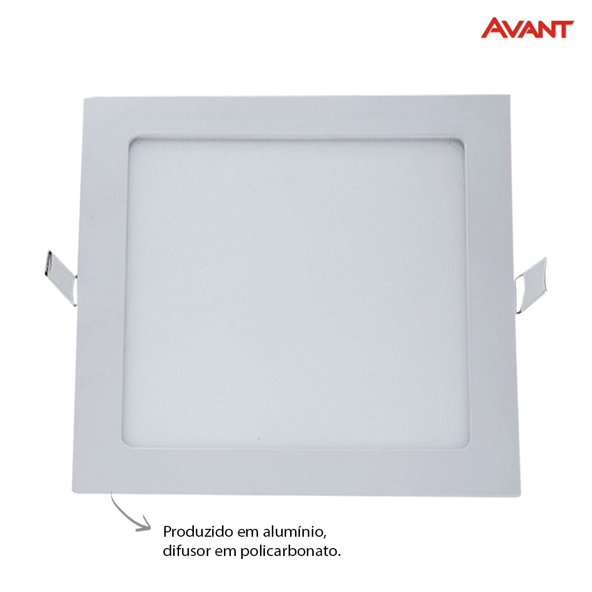 Luminária Painel Led Embutir Quadrado Branco 18W Bivolt 3000K Luz Amarela 1260Lm Difusor Policarbonato Avant