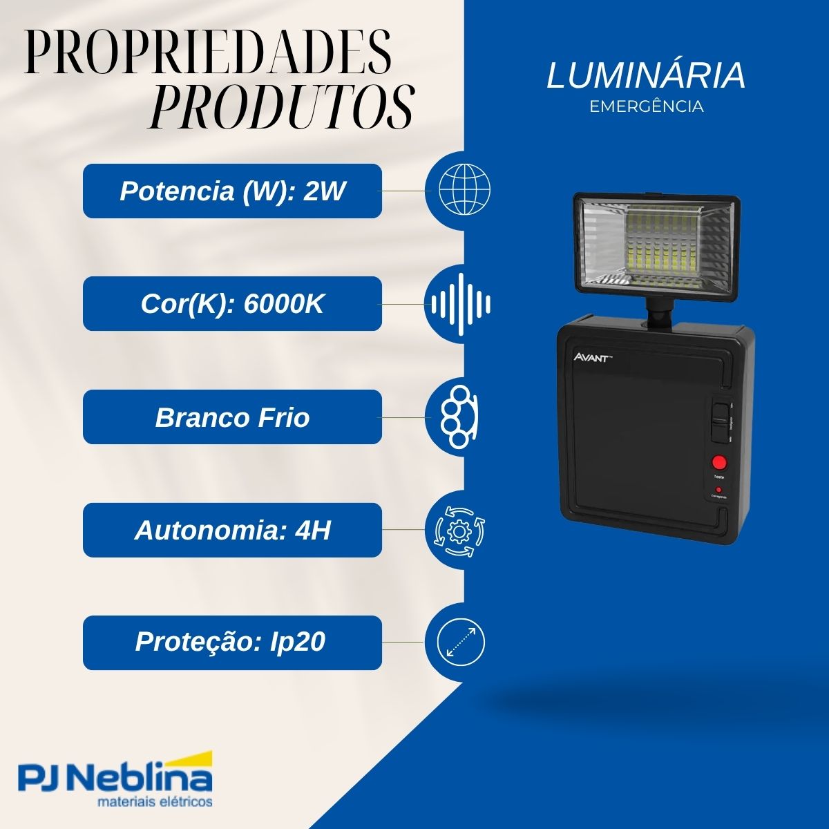 Luminária Emergência Led 1 Farol Sobrepor 2W Bivolt 6000K Branco Frio 300Lm 4H Ip20 Preto - Avant