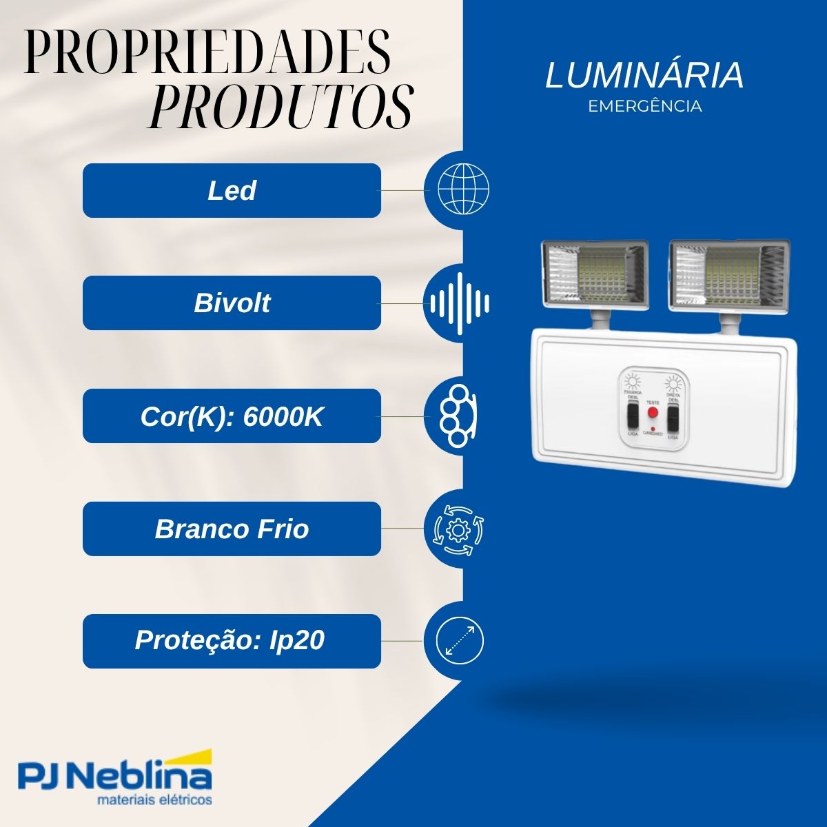 Luminária Emergência Led 2 Faróis Sobrepor 5W Bivolt 6000K Branco Frio 600Lm 4H Ip20 - Avant