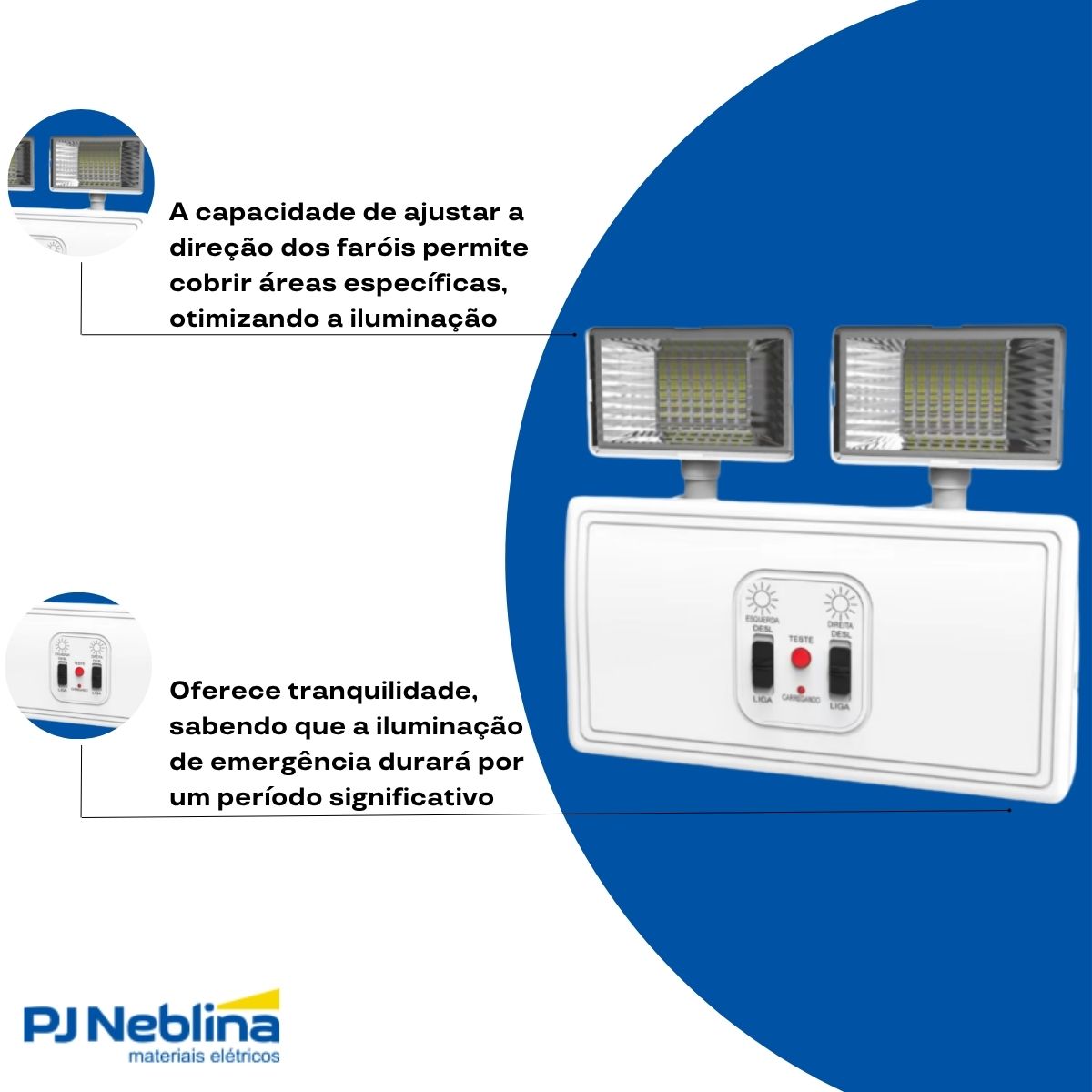 Luminária Emergência Led 2 Faróis Sobrepor 5W Bivolt 6000K Branco Frio 600Lm 4H Ip20 - Avant