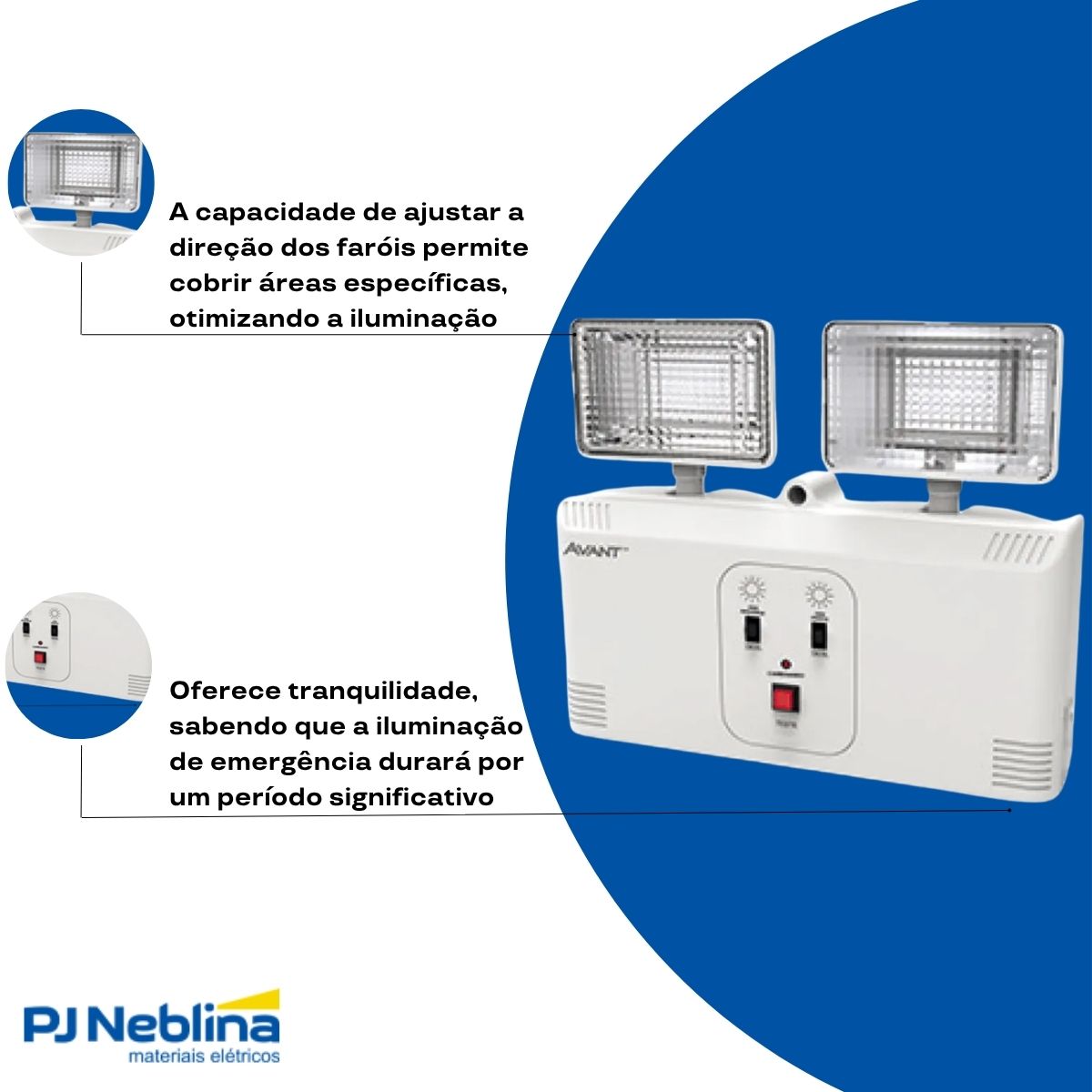 Luminária Emergência Led 2 Faróis Sobrepor 12W Bivolt 6000K Branco Frio 2200Lm 4H Ip20 - Avant