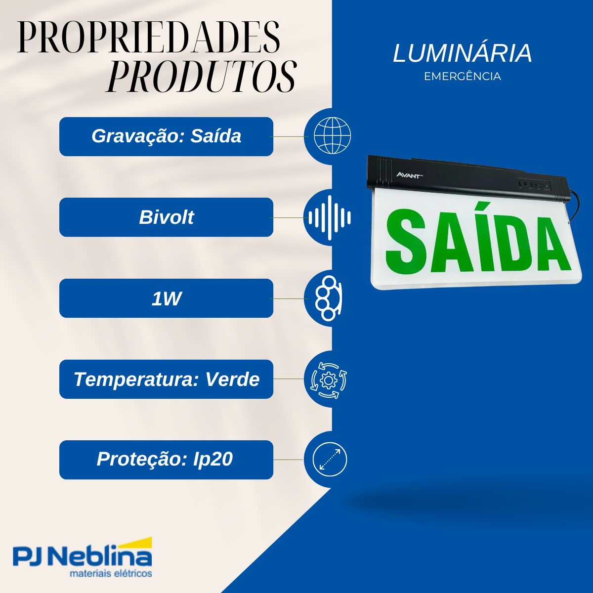 Luminária Emergência Led Balizam Sobrepor Saída 1W Bivolt Vd 30Lm 4H Ip20 Preto - Avant