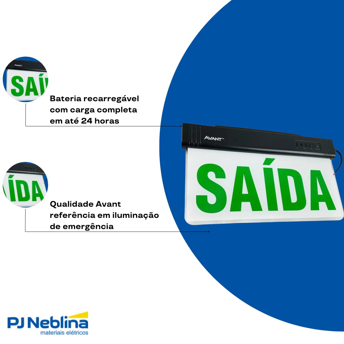 Luminária Emergência Led Balizam Sobrepor Saída 1W Bivolt Vd 30Lm 4H Ip20 Preto - Avant