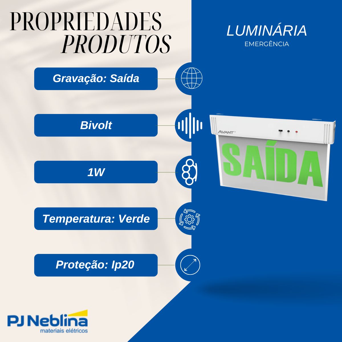 Luminária Emergência Led Balizam Sobrepor Saída 1W Bivolt Vd 40Lm 4H Ip20 - Avant