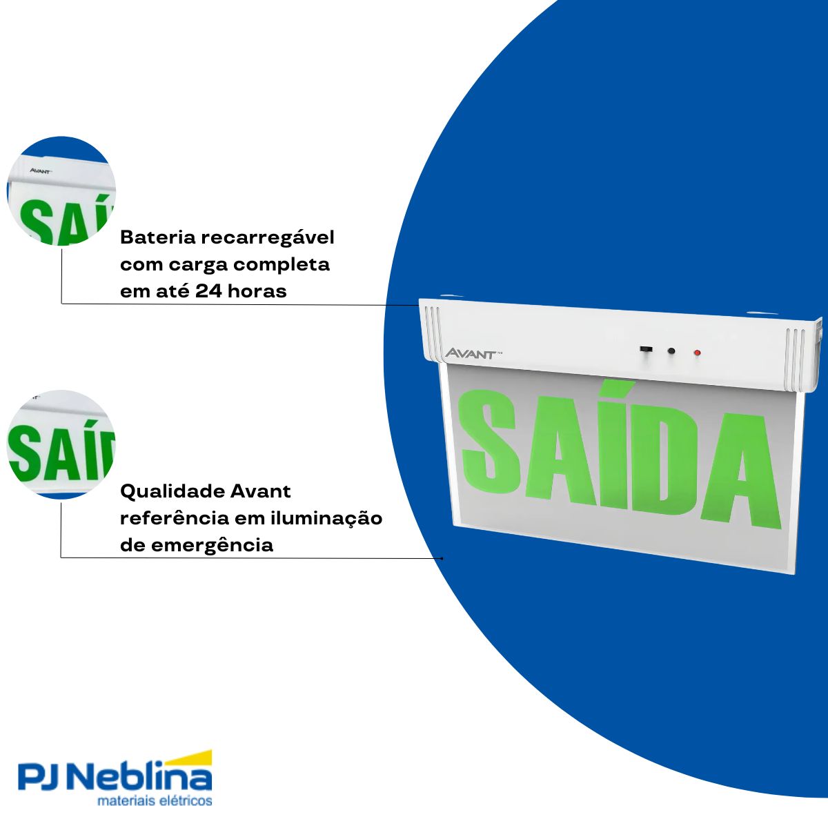 Luminária Emergência Led Balizam Sobrepor Saída 1W Bivolt Vd 40Lm 4H Ip20 - Avant