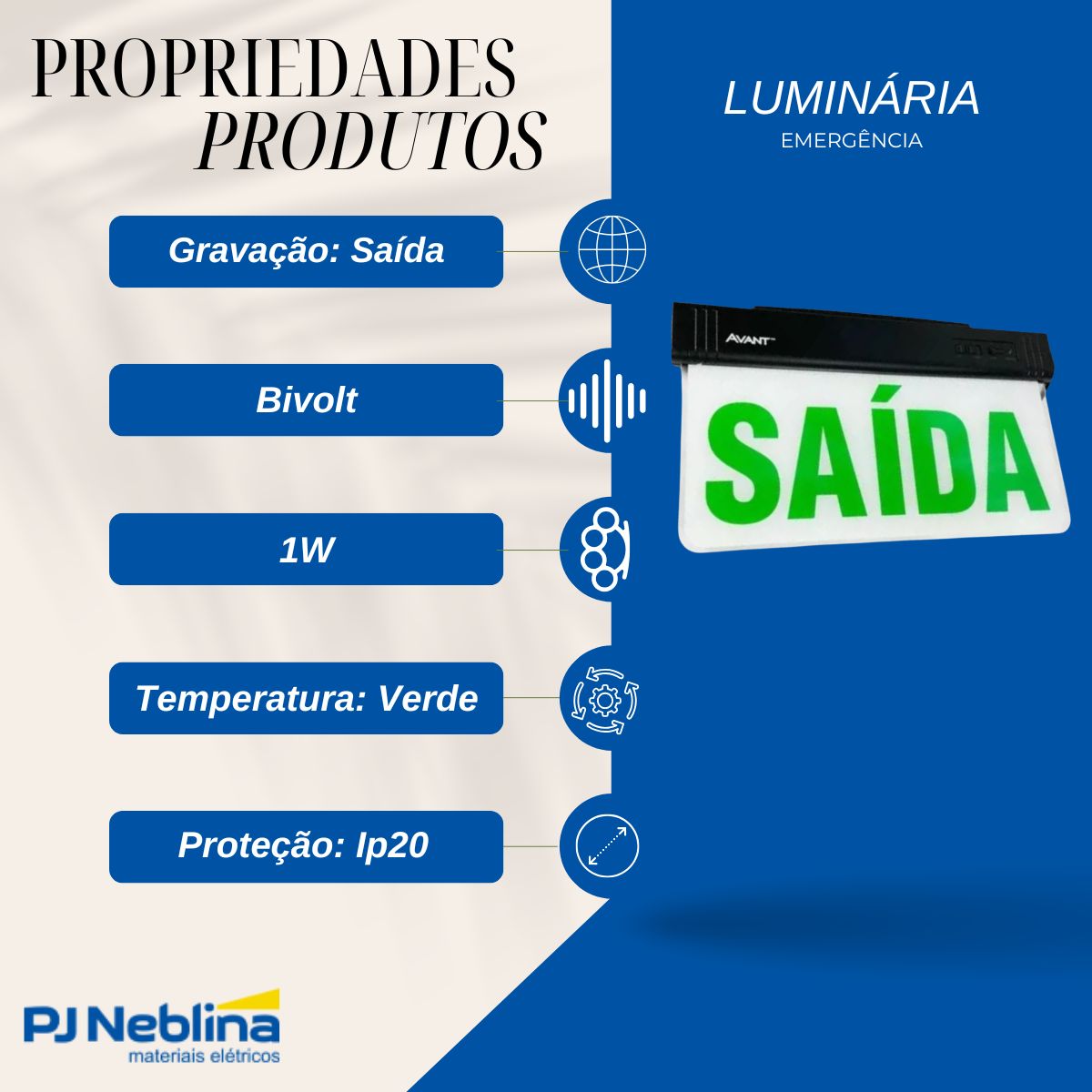 Luminária Emergência Led Balizam Sobrepor Saída 1W Bivolt Vd 40Lm 4H Ip20 Preto - Avant