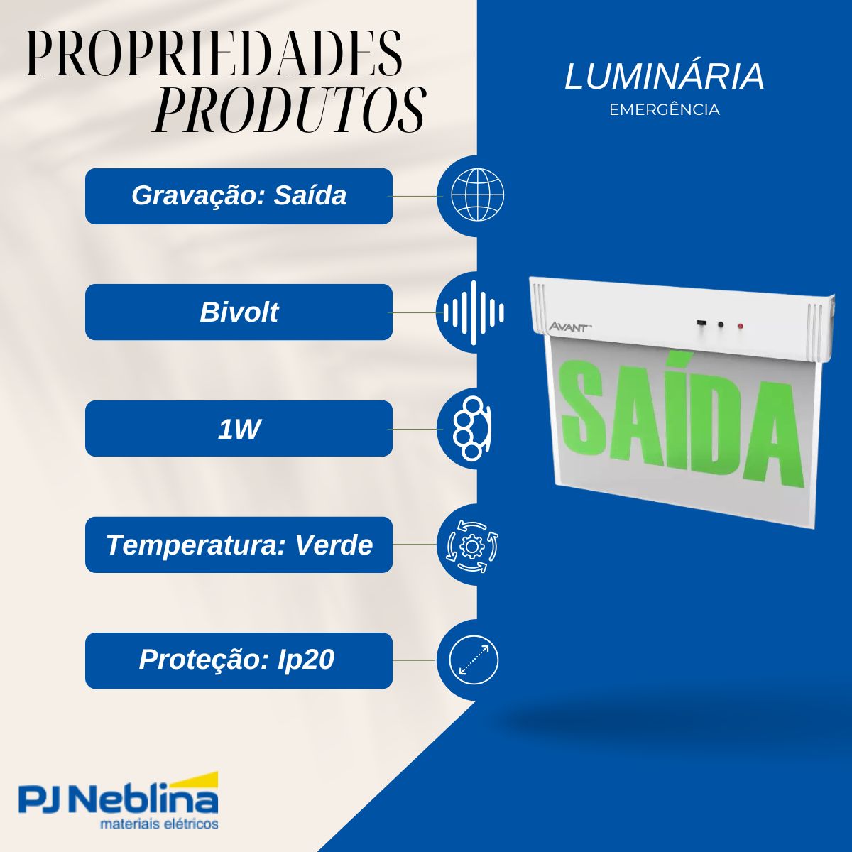 Luminária Emergência Led Balizam Sobrepor Saída 1W Bivolt Vd 30Lm 4H Ip20 - Avant