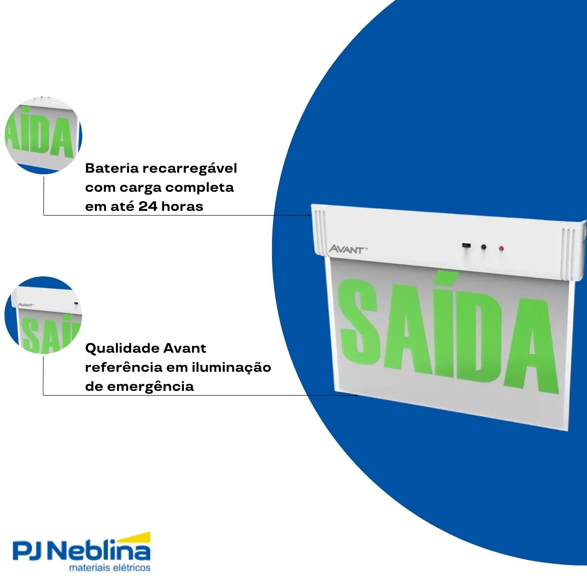 Luminária Emergência Led Balizam Sobrepor Saída 1W Bivolt Vd 30Lm 4H Ip20 - Avant