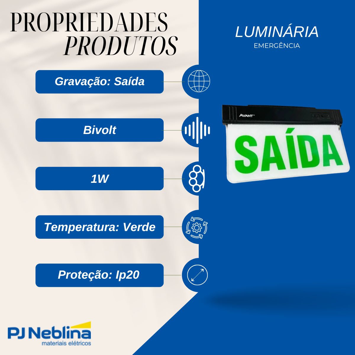 Luminária Emergência Led Balizam Sobrepor Saída 1W Bivolt Vd 30Lm 4H Ip20 Preto - Avant