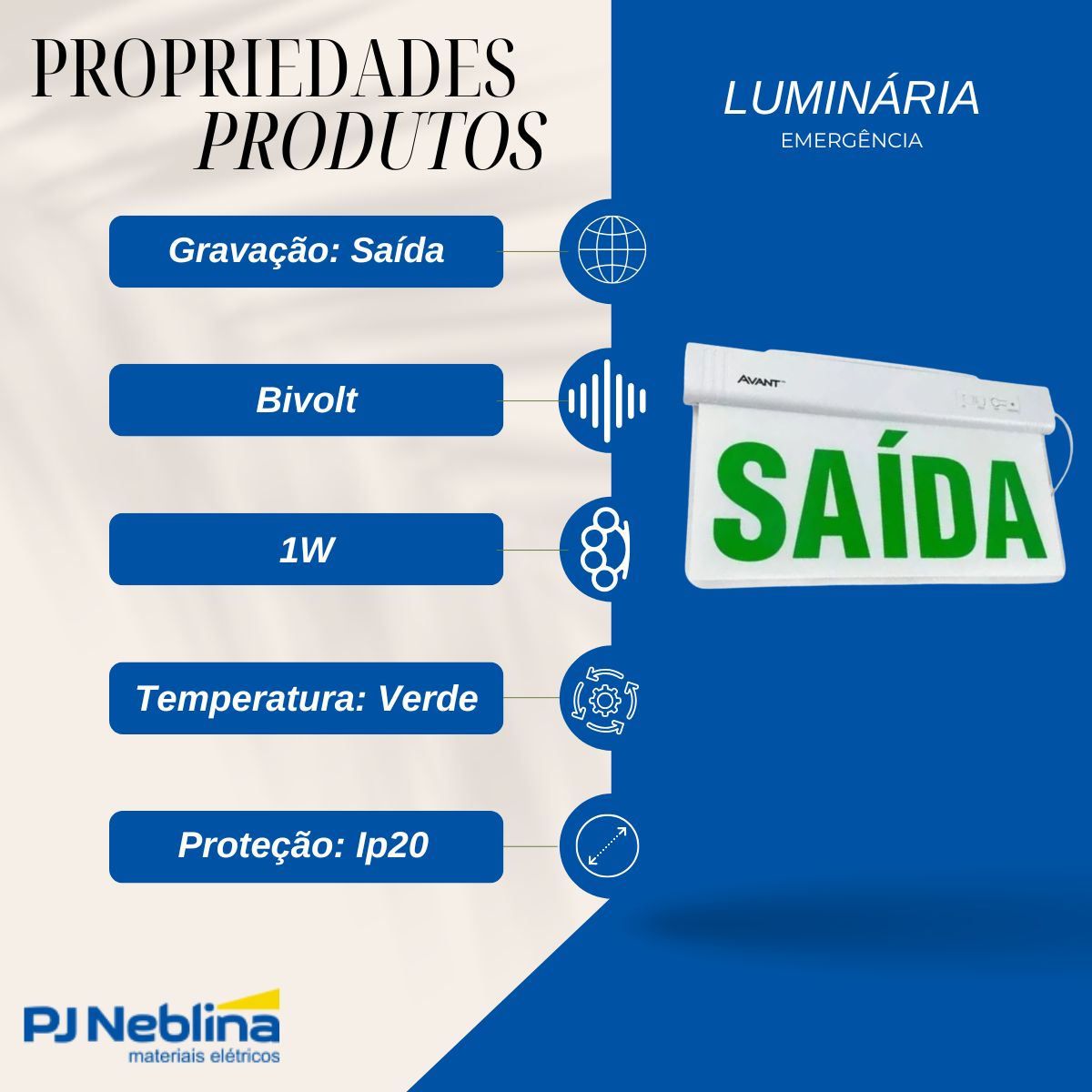 Luminária Emergência Led Balizam Sobrepor Saída 1W Bivolt Vd 40Lm 4H Ip20 - Avant
