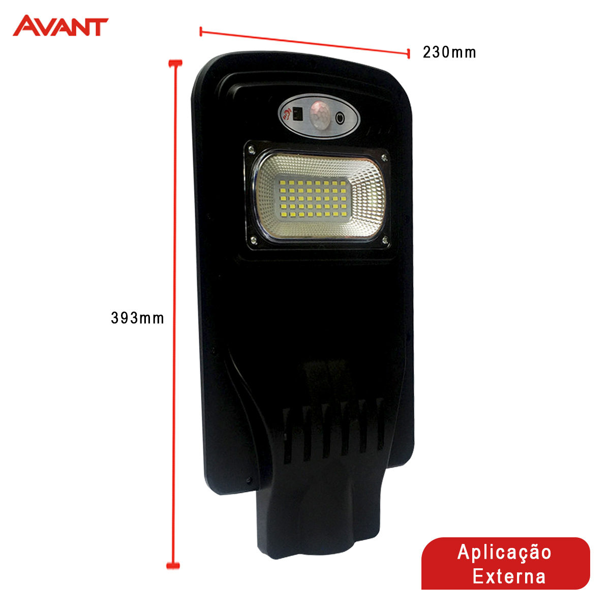 Luminária Pública Solare Led Preto 40W 6500K Luz Branca 600Lm Difusor Plástico Ip65 Com Controle Remoto Avant