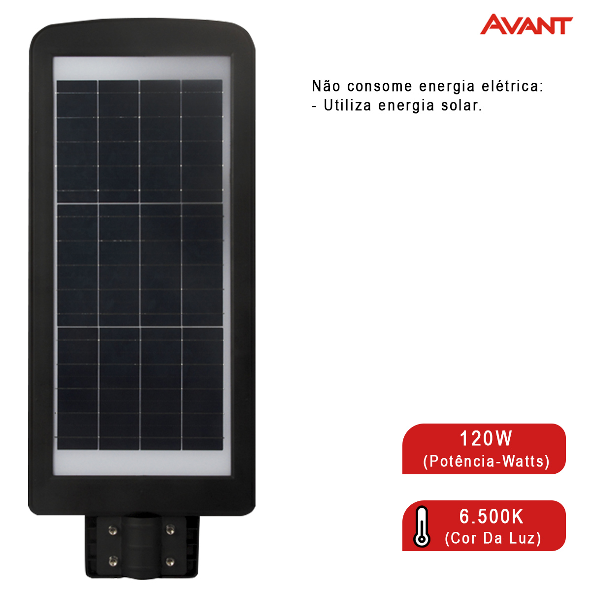 Luminária Pública Solare Led Preto 120W 6500K Luz Branca 1800Lm Difusor Plástico Ip65 Com Controle Remoto Avant