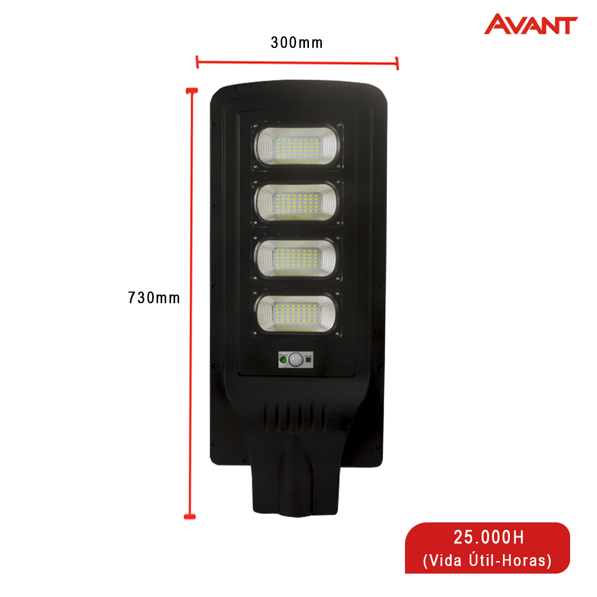 Luminária Pública Solare Led Preto 120W 6500K Luz Branca 1800Lm Difusor Plástico Ip65 Com Controle Remoto Avant