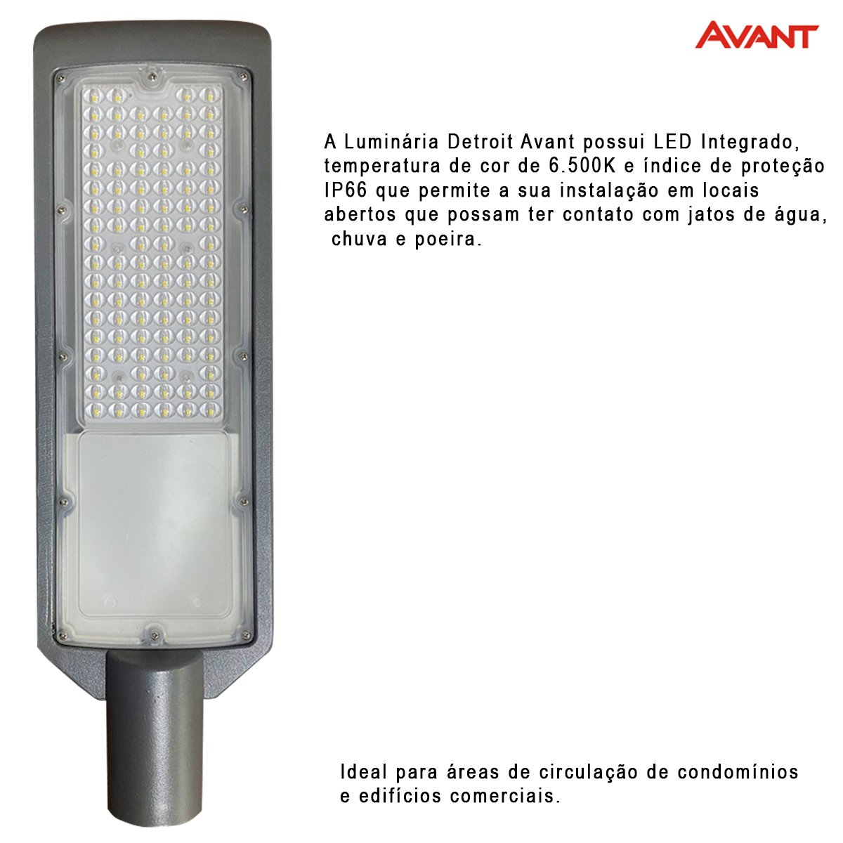 Luminária Pública Led Cinza 100W Bivolt 6500K Luz Branca 12000Lm Difusor Policarbonato Ip66 Avant