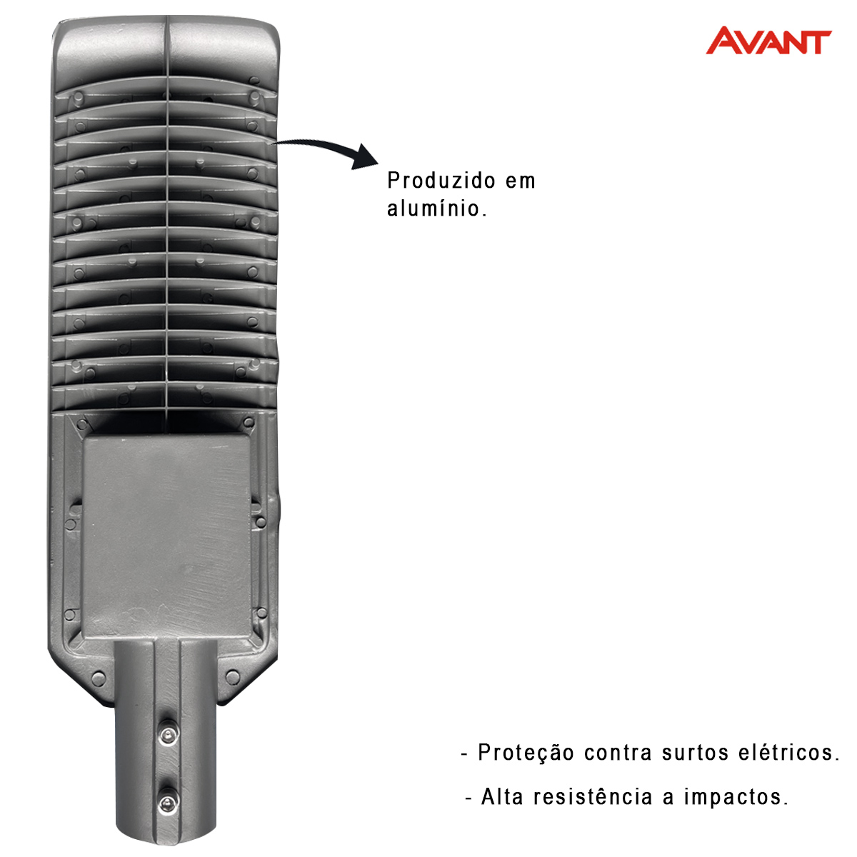 Luminária Pública Led Cinza 100W Bivolt 6500K Luz Branca 12000Lm Difusor Policarbonato Ip66 Avant