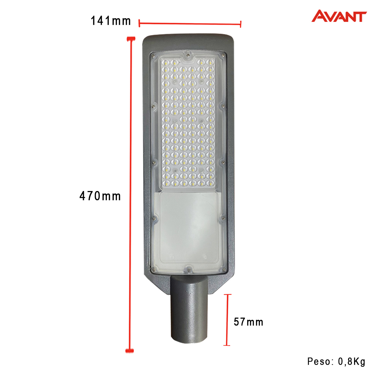 Luminária Pública Led Cinza 100W Bivolt 6500K Luz Branca 12000Lm Difusor Policarbonato Ip66 Avant