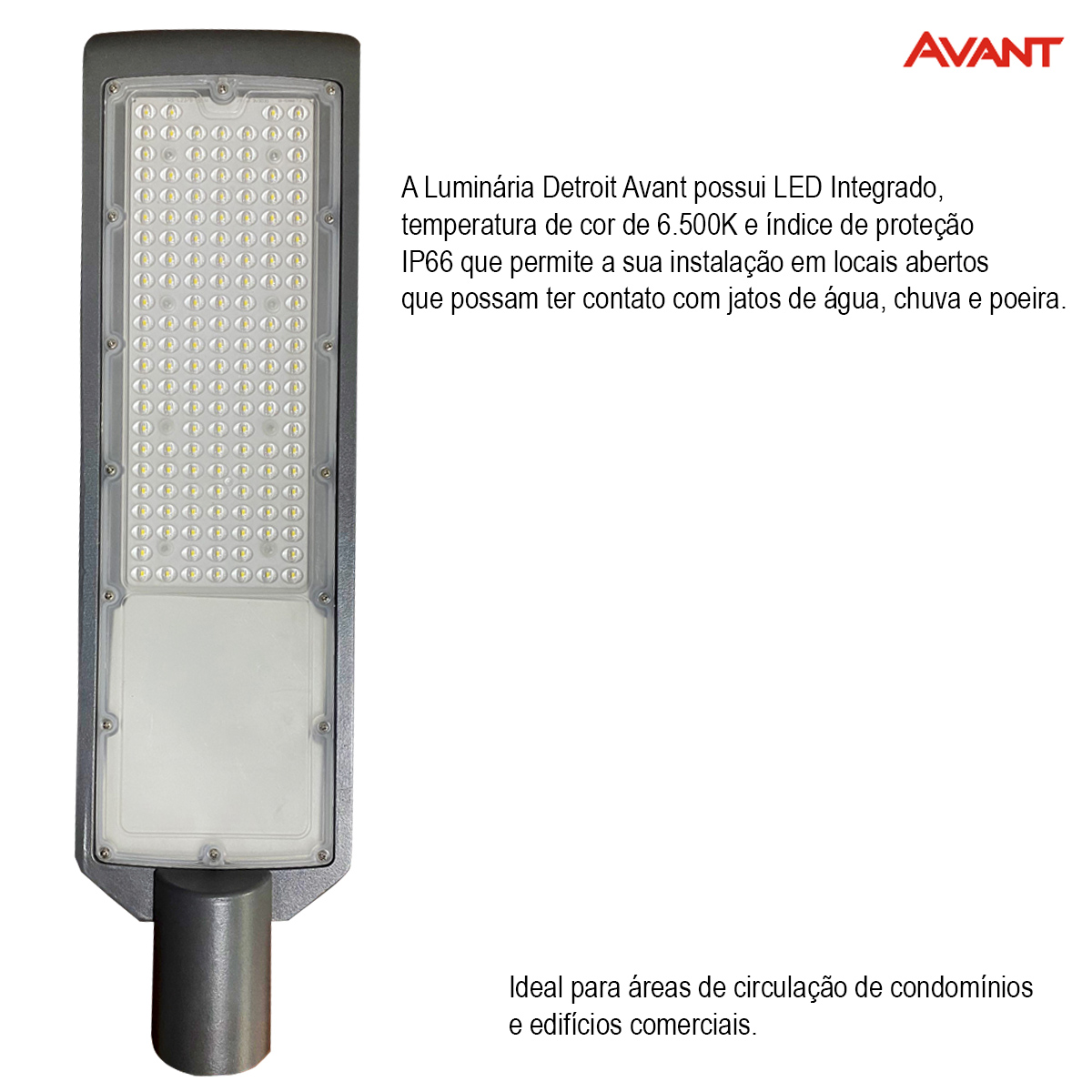 Luminária Pública Led Cinza 150W Bivolt 6500K Luz Branca 18000Lm Difusor Policarbonato Ip66 Detroit Avant