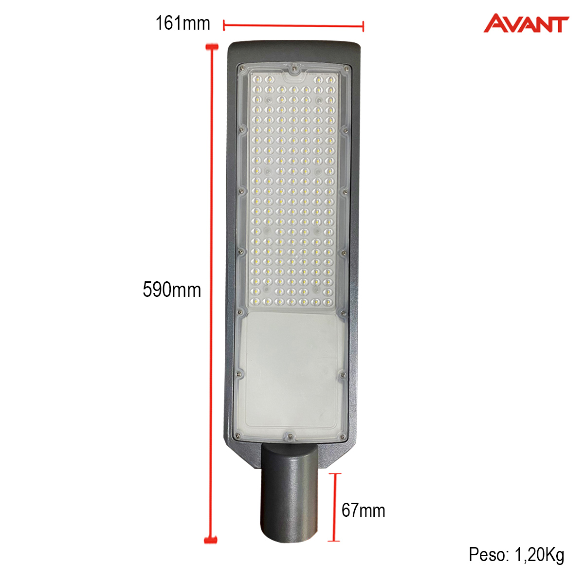 Luminária Pública Led Cinza 150W Bivolt 6500K Luz Branca 18000Lm Difusor Policarbonato Ip66 Detroit Avant