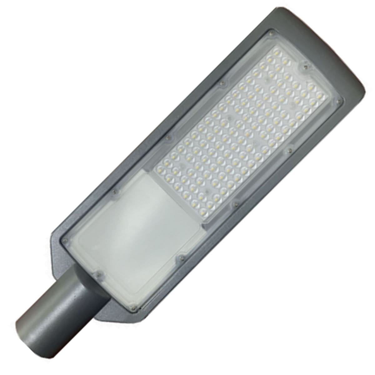 Luminária Pública Led Cinza 100W Bivolt 6500K Luz Branca 12000Lm Difusor Policarbonato Com Tomada 3 Polos Ip66 Avant
