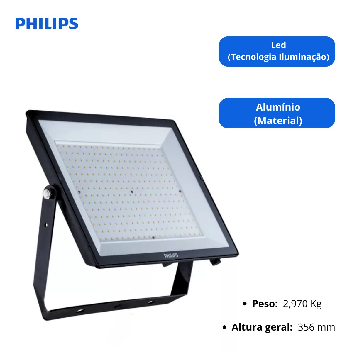 Luminária Refletor Led Retangular Sobrepor Preto 200W Bivolt 6500K Luz Branca 120G - Philips