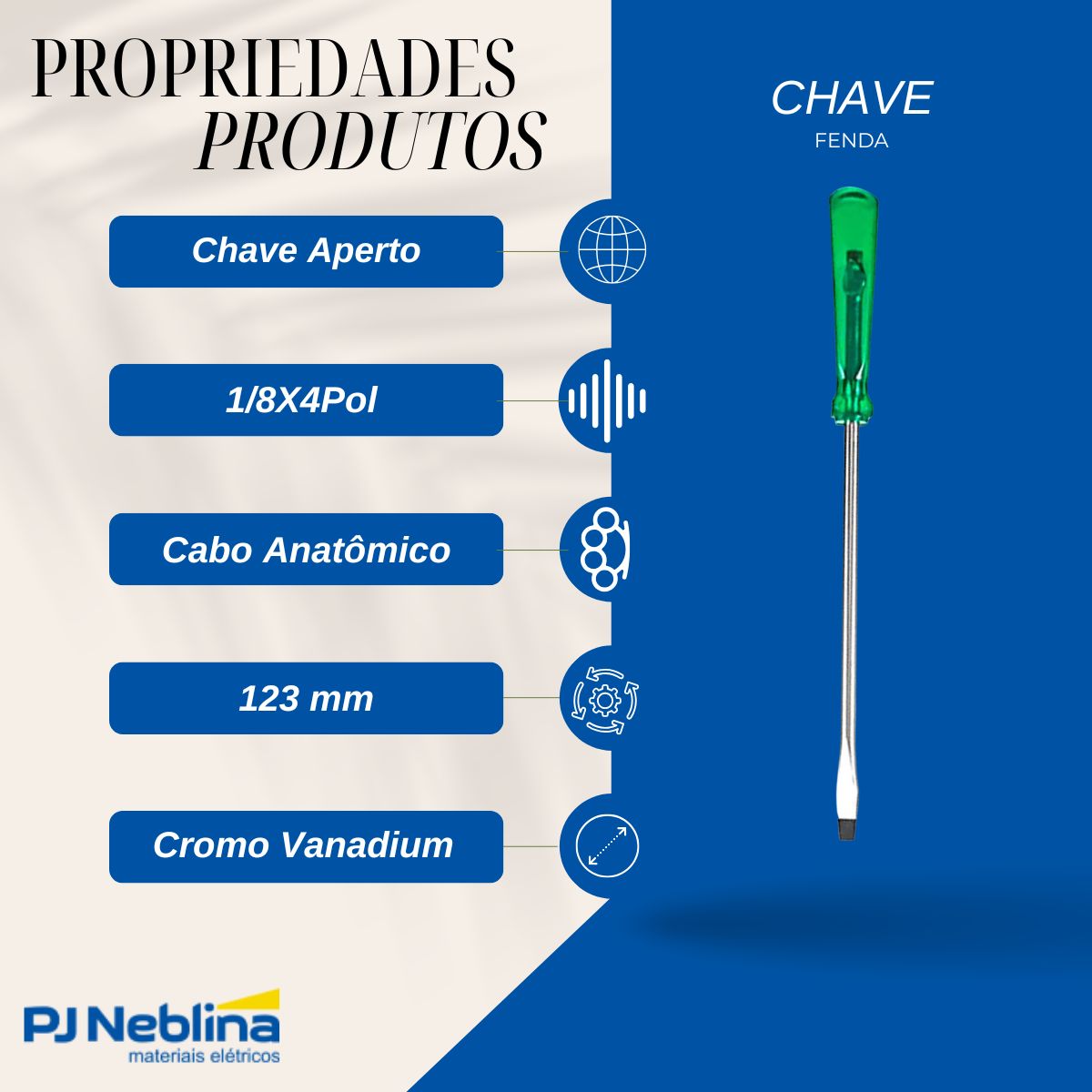 Chave Fenda 1/8X4Pol (3X100Mm) Cabo Anatômico Verde - Mtx