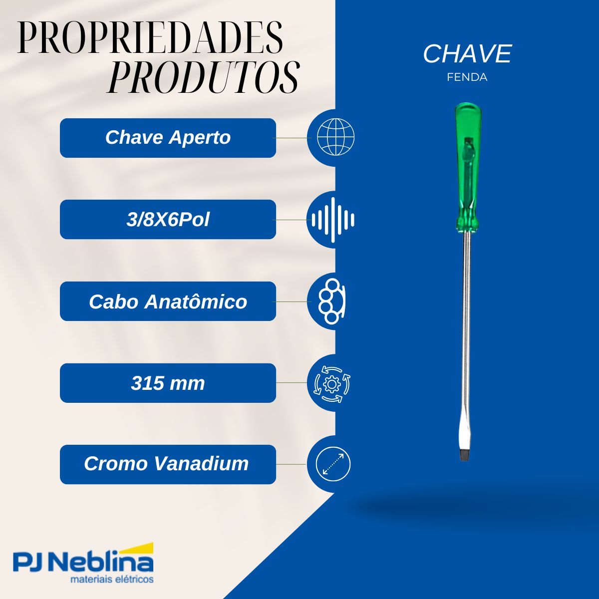 Chave Fenda 3/8X6Pol (9,50X150 mm) Cabo Anatômico Verde - Mtx