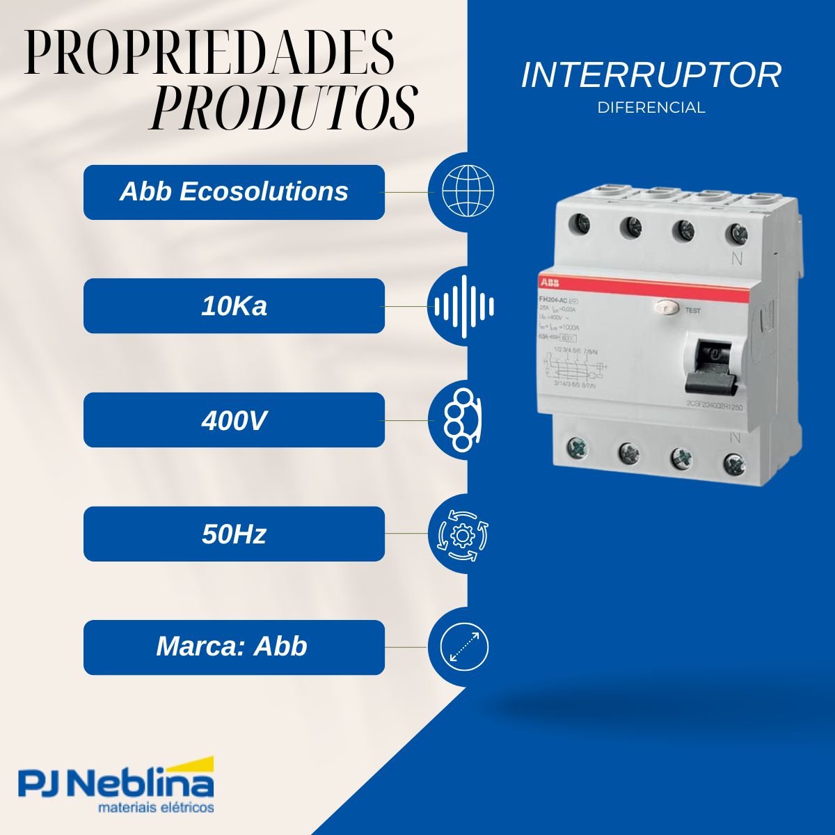 Interruptor Diferencial Residual 4P 25A 30Ma 10Ka 400V 50Hz Tipo Ac - Abb