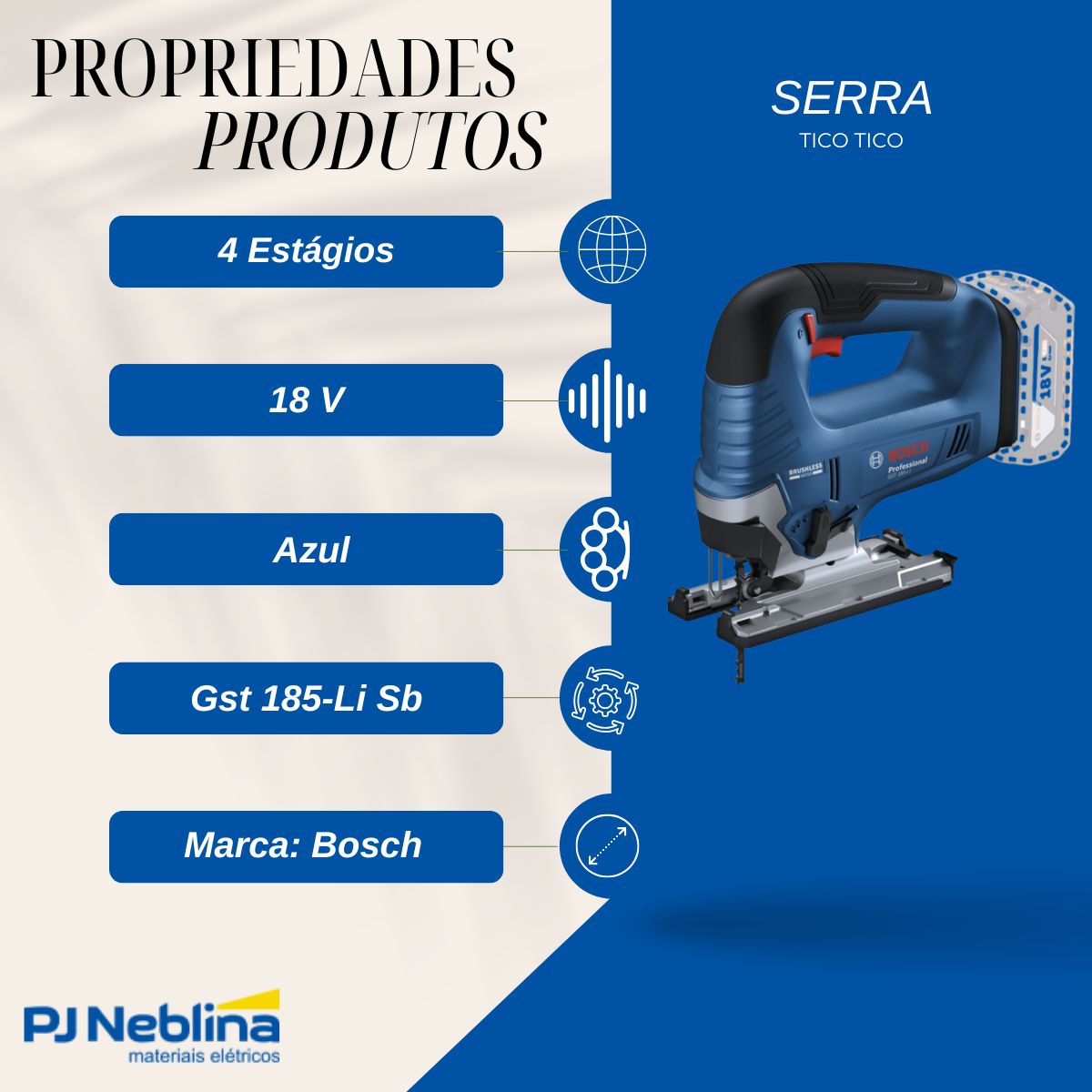 Serra Tico Tico 4 Estágios 18V Azul - Bosch