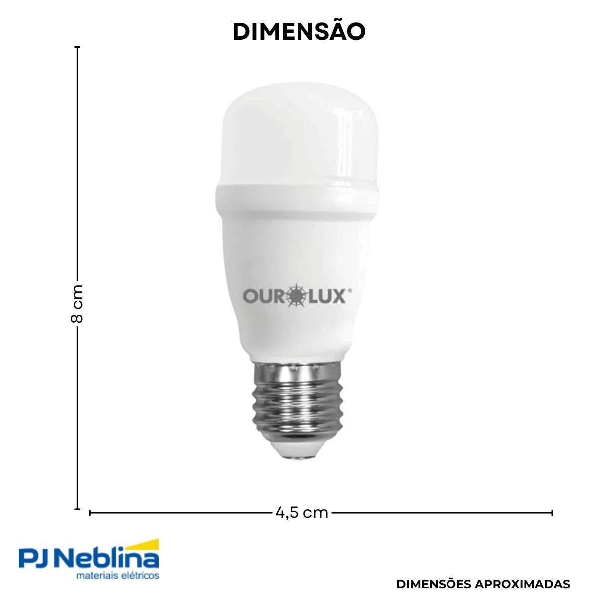 Lâmpada Led Bulbo T45 4,7W Bivolt E27 6500K Branco Frio Luz Branca 1600Lm - Ourolux