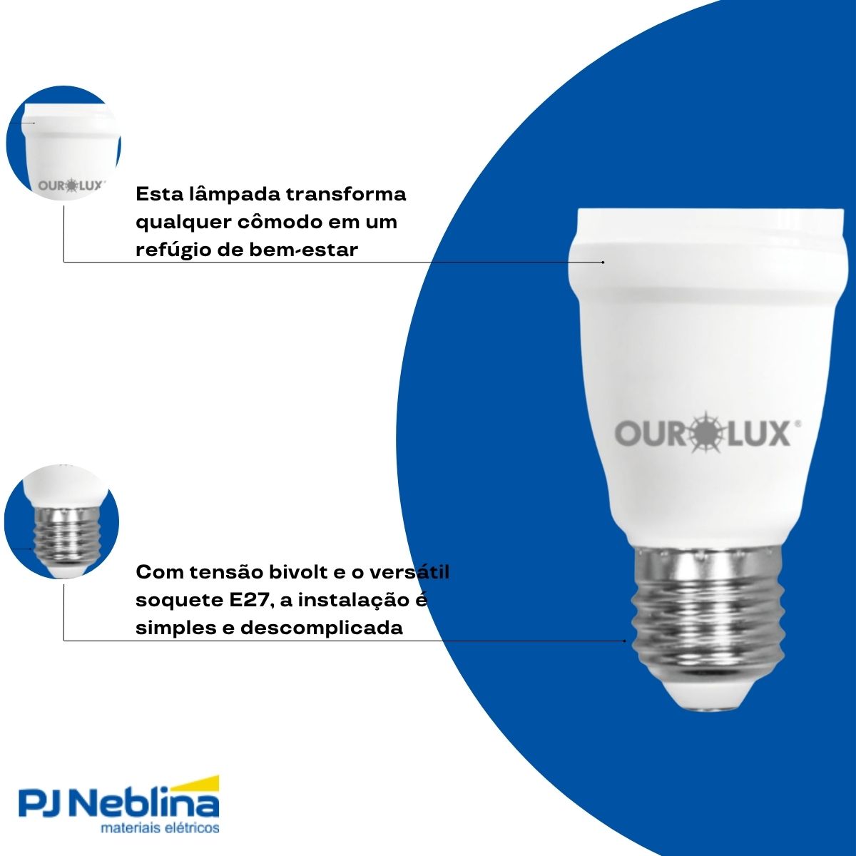 Lâmpada Led Bulbo T45 9W Bivolt E27 6500K Branco Frio Luz Branca 1600Lm - Ourolux