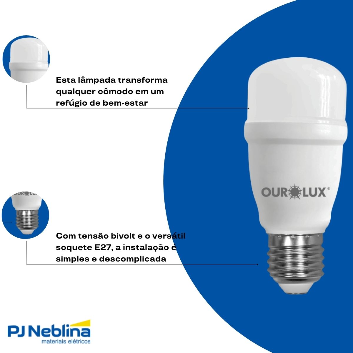 Lâmpada Led Bulbo T45 12W Bivolt E27 3000K Branco Quente Luz Amarela 1600Lm - Ourolux