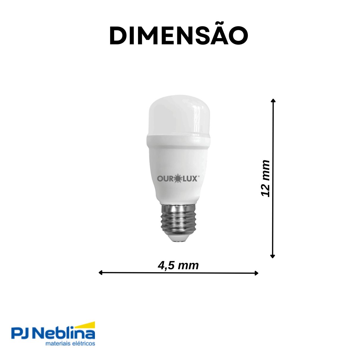 Lâmpada Led Bulbo T45 12W Bivolt E27 3000K Branco Quente Luz Amarela 1600Lm - Ourolux