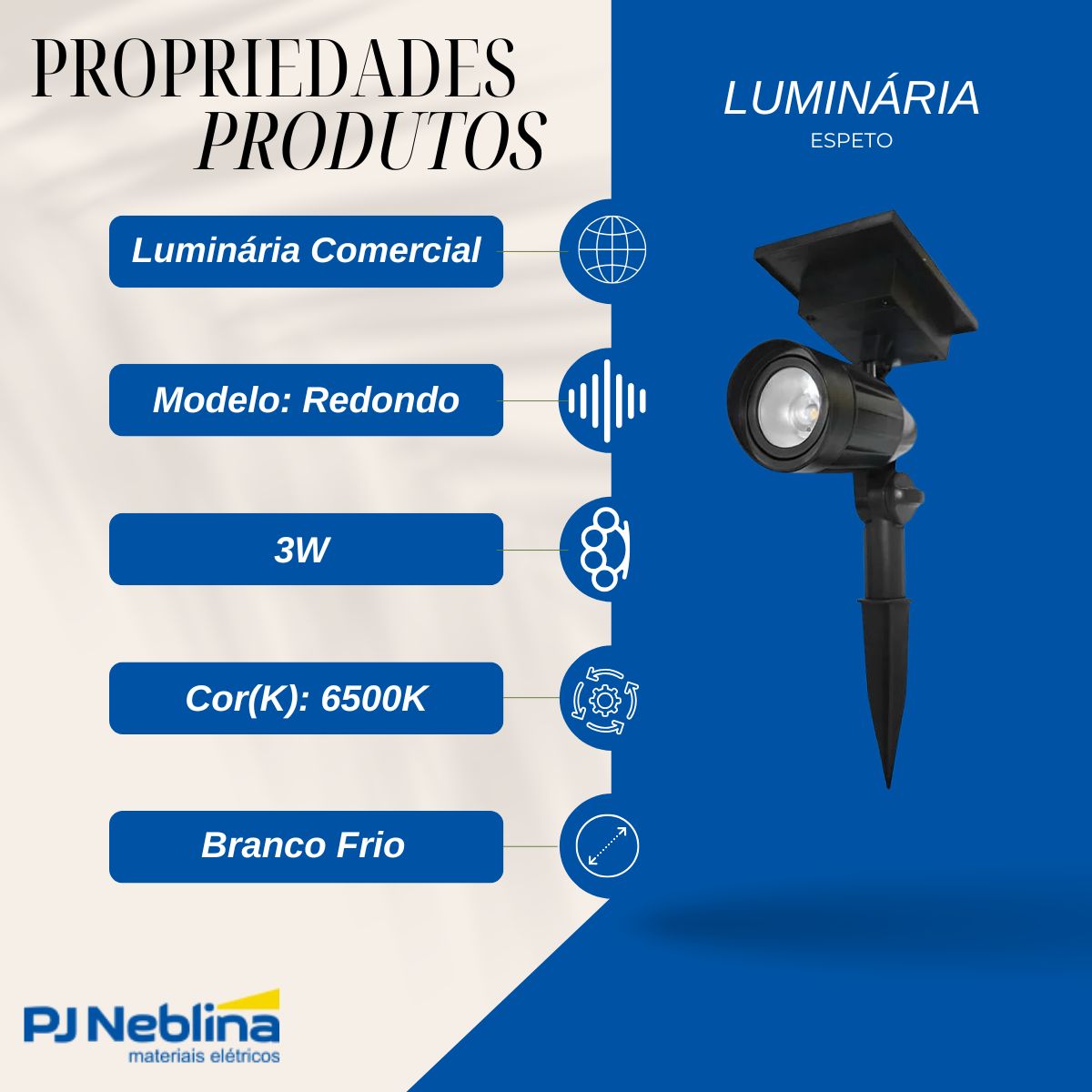 Luminária Espeto Led Jardim Redondo 3W Solar 6500K Branco Frio 50Lm - Ourolux