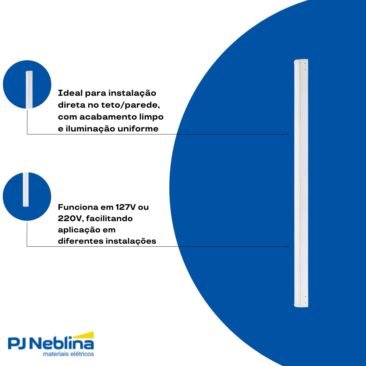 Luminária Linear Led Sobrepor Branco 75W Bivolt 5000K Luz Do Dia 9000Lm Difusor Policarbonato - Ledvance
