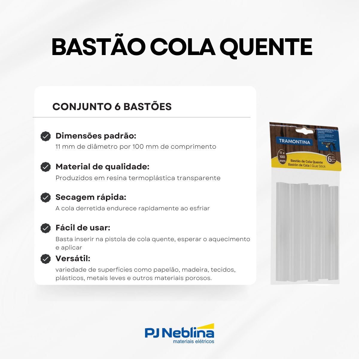 Jogo Bastões Cola Quente 11X100Mm 6 Peças - Tramontina