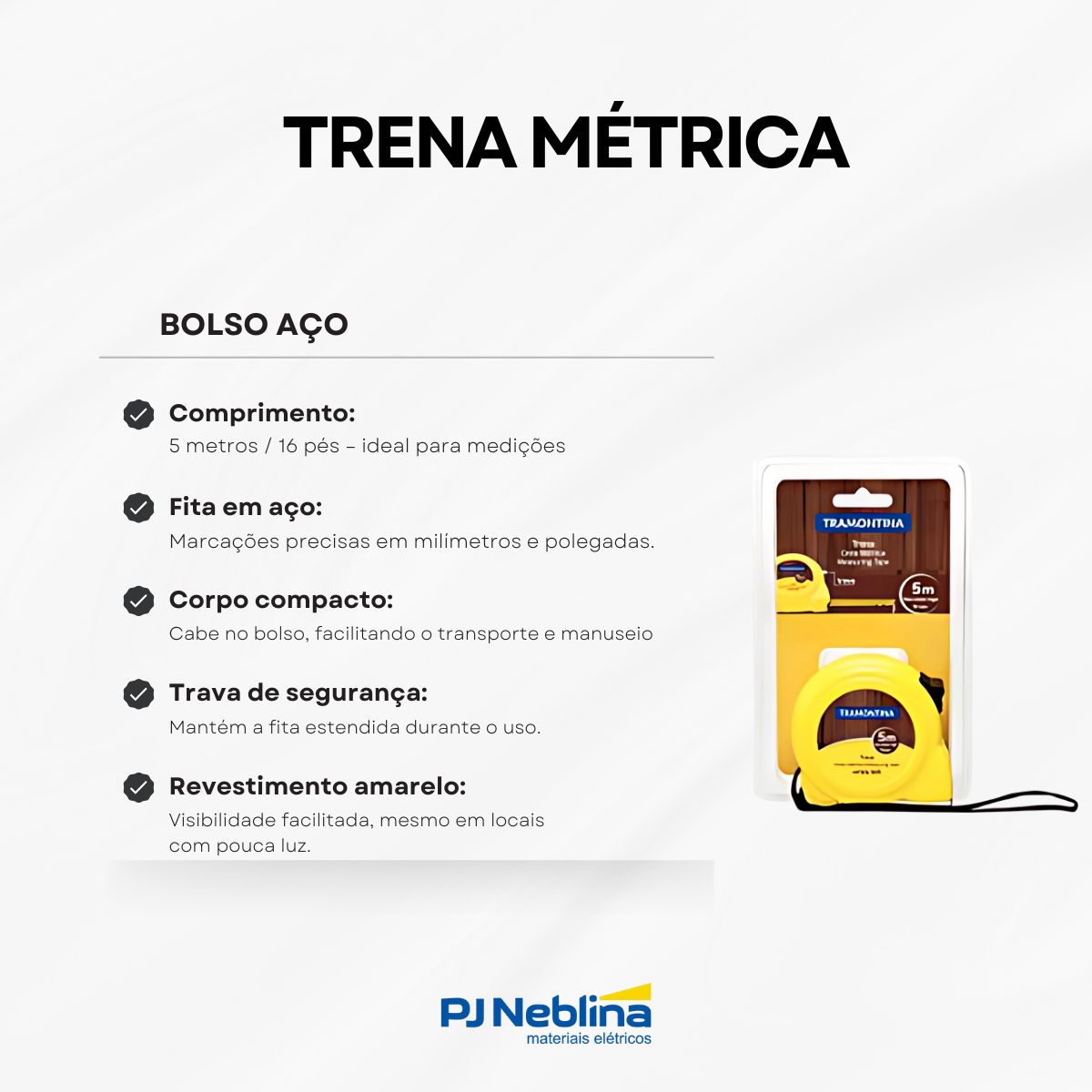 Trena Métrica Bolso Aço 5 Metros/16 Polegadas Amarela - Tramontina