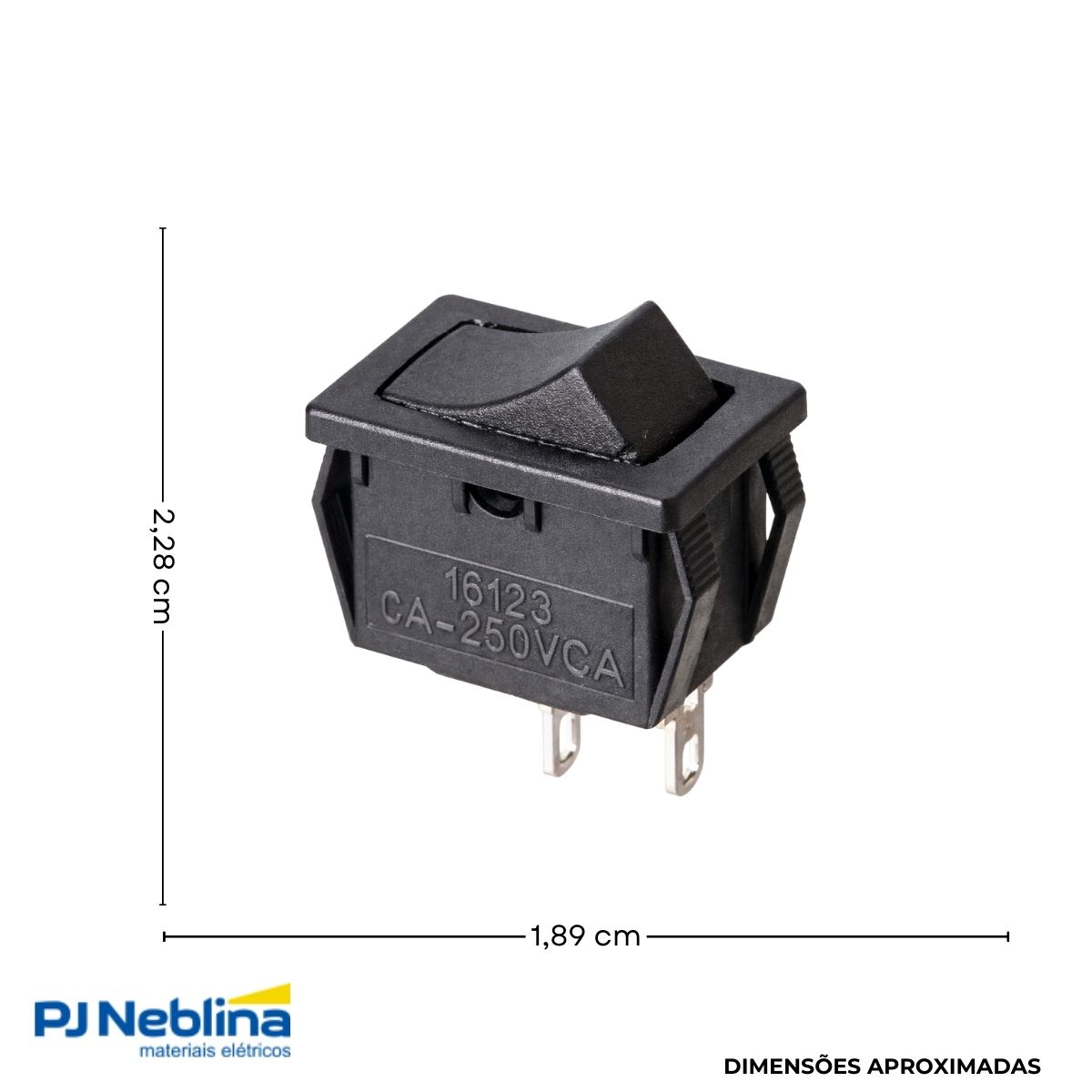 Chave Interruptor Tecla Poliamida Unipolar Liga/Desliga 6/3A 120/250V Preto Standard Terminal Faston - Margirius