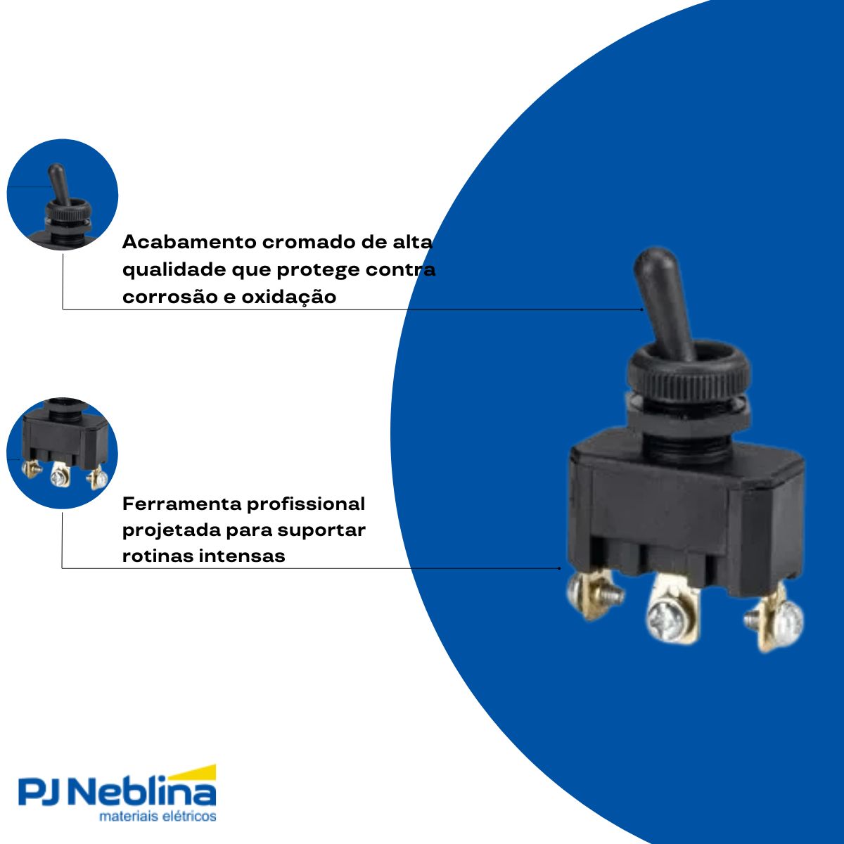 Chave Interruptor Alavanca Poliamida Unipolar Liga/Desl/Liga 15/10A 120/250V Pt Standard Terminal Parafuso - Margirius