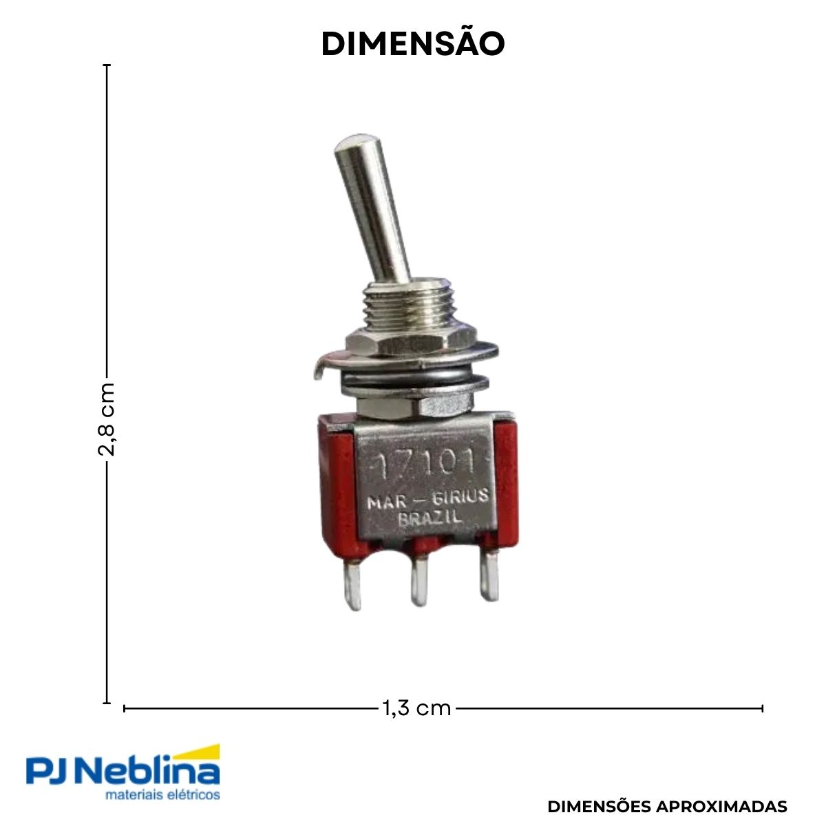Chave Interruptor Alavanca Metalica Unipolar Liga/Liga 3/1A 120/250V Cromada Standard Terminal Faston - Margirius